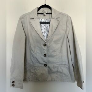 L.L. Bean Cotton Blazer Jacket Light Tan Size 16 Floral Lining